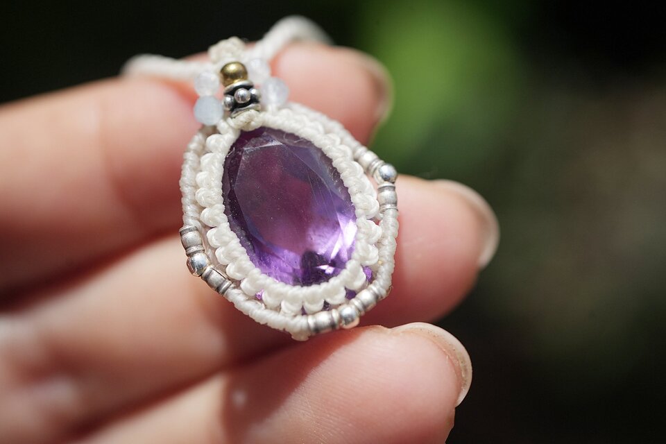 宝石☆紫水晶☆ファセットカット アメジスト マクラメネックレス 1875