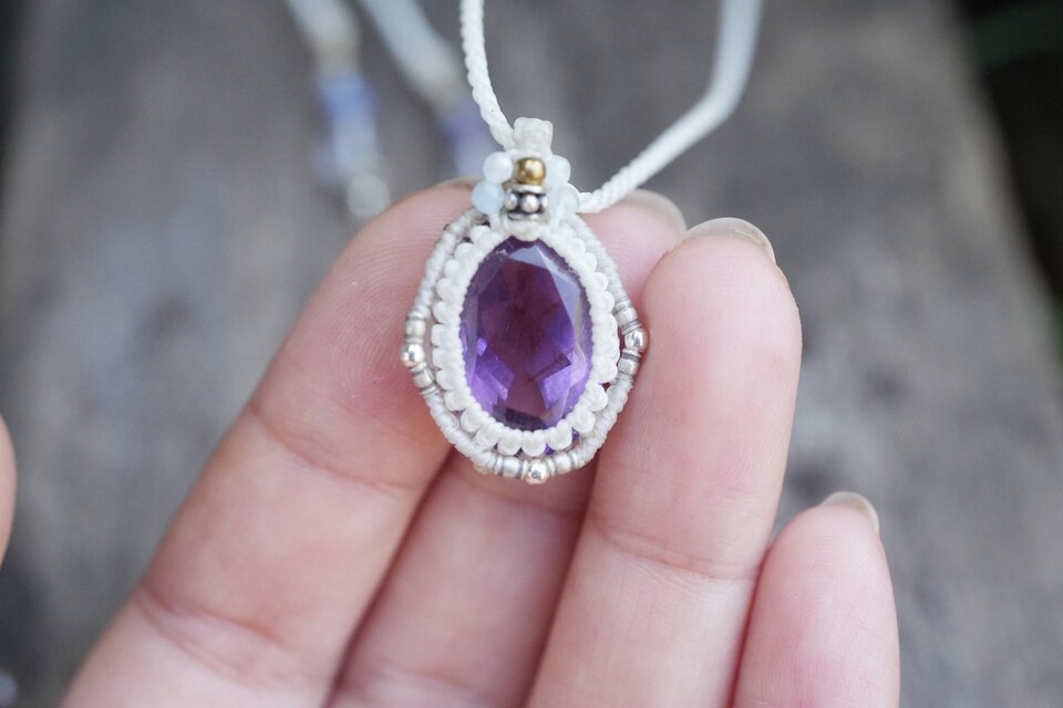 宝石☆紫水晶☆ファセットカット アメジスト マクラメネックレス 1875