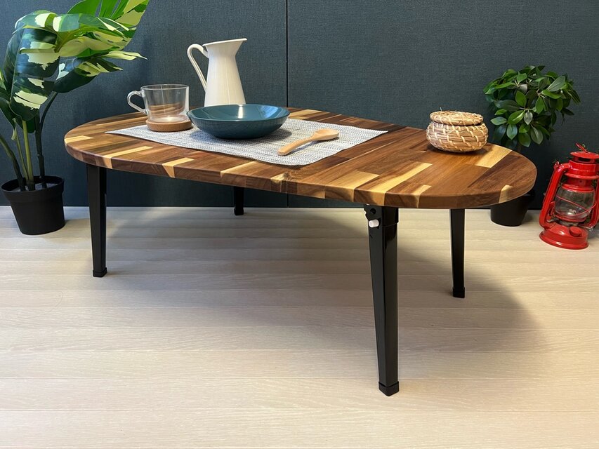 送料無料】 ローテーブル だるま形 90cm 60cm アカシア 折りたたみ脚