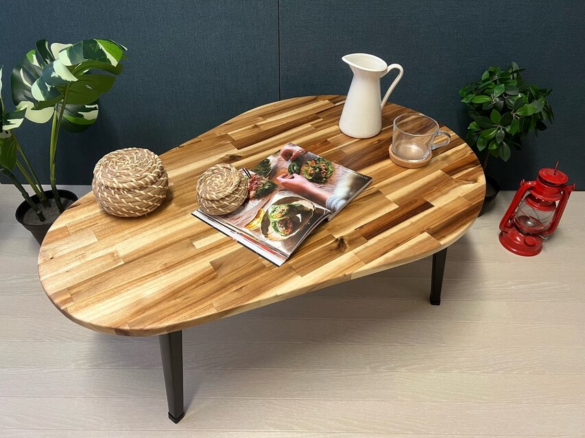 送料無料】 ローテーブル だるま形 90cm 60cm アカシア 折りたたみ脚