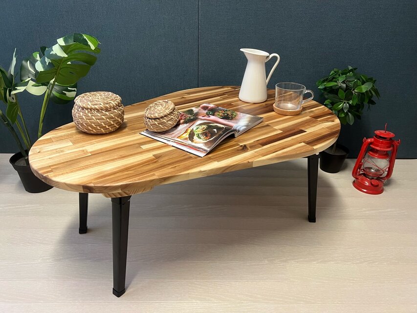 送料無料】 ローテーブル だるま形 90cm 60cm アカシア 折りたたみ脚