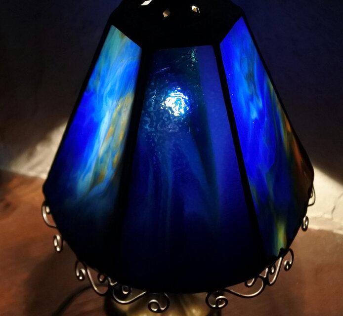 一点物 早い者勝ち! 「静夜 」ブルー ステンドグラスランプ