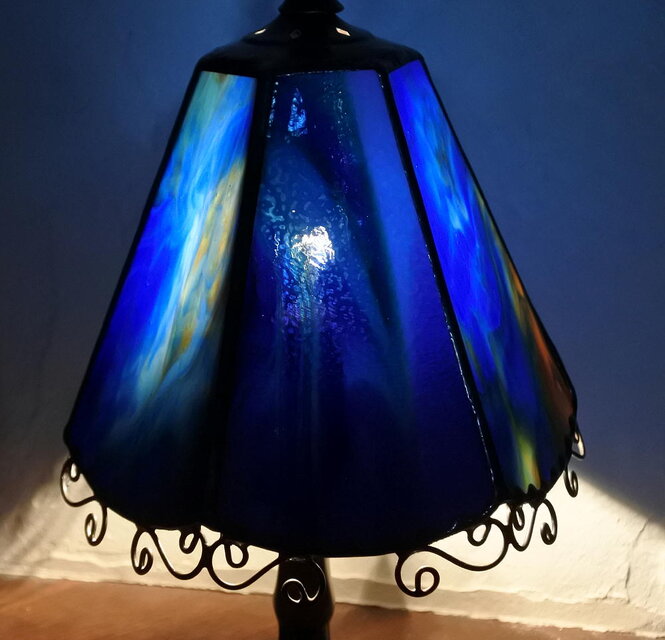 一点物 早い者勝ち! 「静夜 」ブルー ステンドグラスランプ