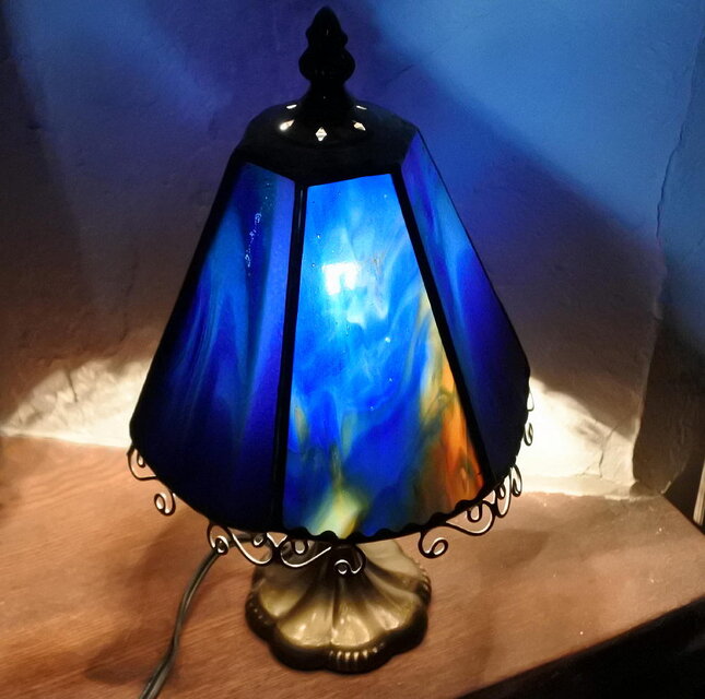 一点物 早い者勝ち! 「静夜 」ブルー ステンドグラスランプ