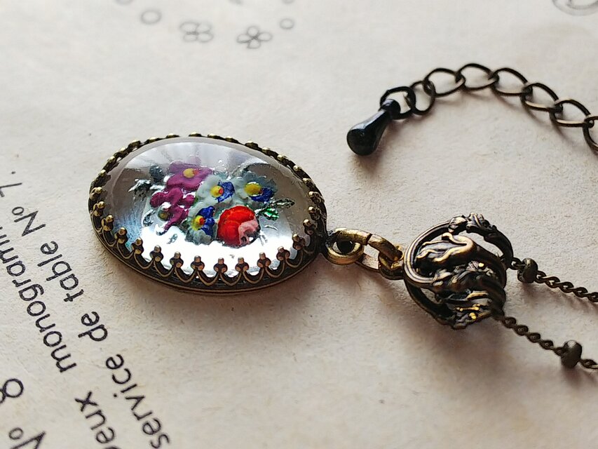 1920年代アンティーク FlowerインタリオGlass クラシカルネックレス