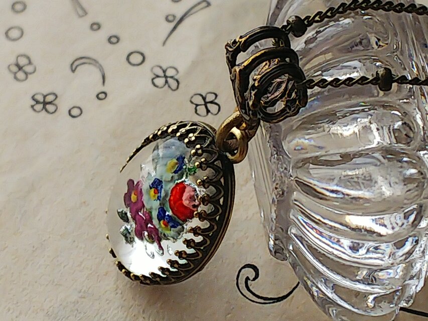 1920年代アンティーク FlowerインタリオGlass クラシカルネックレス