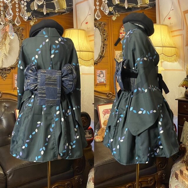着物 ミニ丈 ワンピース ドレス 和ロリ 2部式作り帯 名古屋帯 リメイク