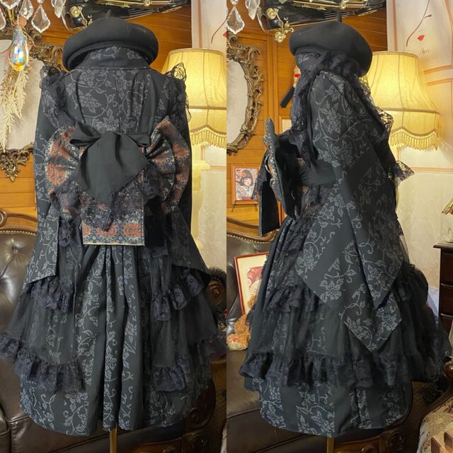夏着物 ミニ丈 ワンピース ドレス 和ロリ 2部式作り帯 名古屋帯