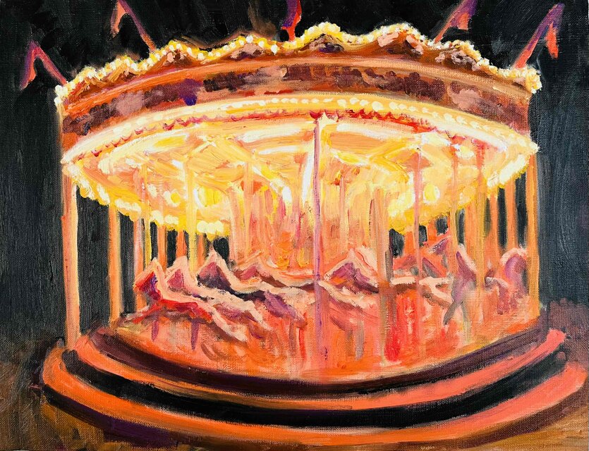 32×41㎝「夜のメリーゴーランド」油彩画・原画・F6 32×41㎝「夜のメリーゴーランド2」原画・油彩画・F6 | iichi 日々の