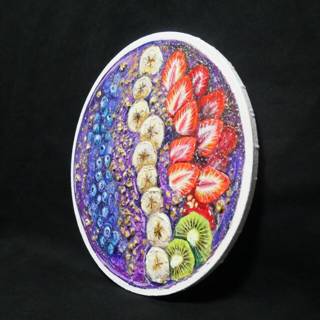 油絵 油彩 油彩画 絵 絵画 丸形キャンバス【アサイーボウル】 | iichi