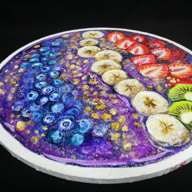 油絵 油彩 油彩画 絵 絵画 丸形キャンバス【アサイーボウル】 | iichi