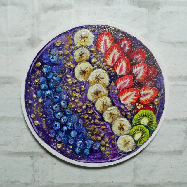 油絵 油彩 油彩画 絵 絵画 丸形キャンバス【アサイーボウル】 | iichi