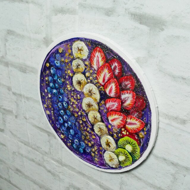 原画】油絵「紫のパレット、朝の果実」北欧モダンな円形アートパネル