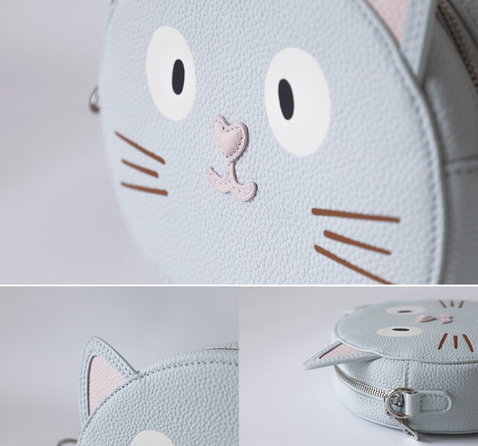ハンドメイド ショルダーバッグ&ポーチ猫 フリル 水色 大人可愛い