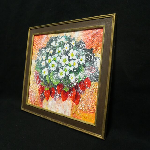 油絵【苺の花】 | iichi 日々の暮らしを心地よくするハンドメイドや