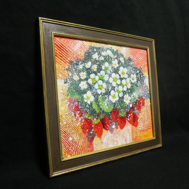 油絵 油彩 油彩画 絵 絵画 【苺の花】 油絵 油彩 油彩画 絵 絵画 【苺の花】 絵画 HR 通販 10294646