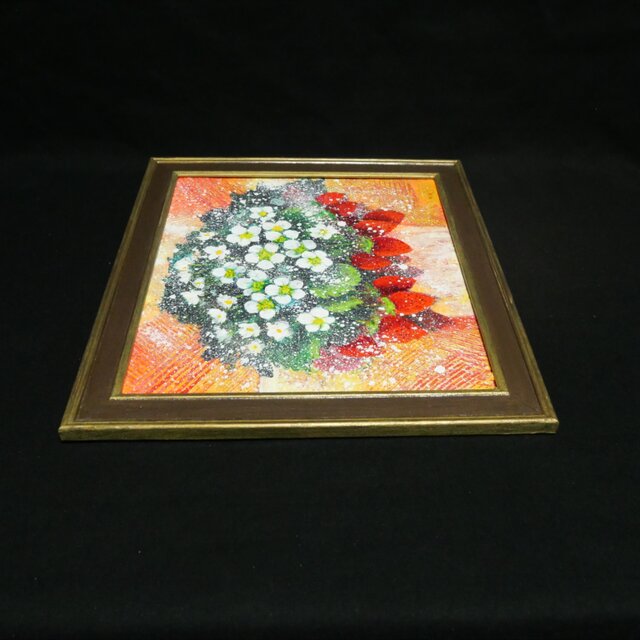 p*4様 油絵 原画『至福のひと時 ― 芳醇な記憶』苺 ミニ絵画 アンティークゴ 油絵【苺の花】 | iichi 日々の暮らしを心地よくするハンドメイドや