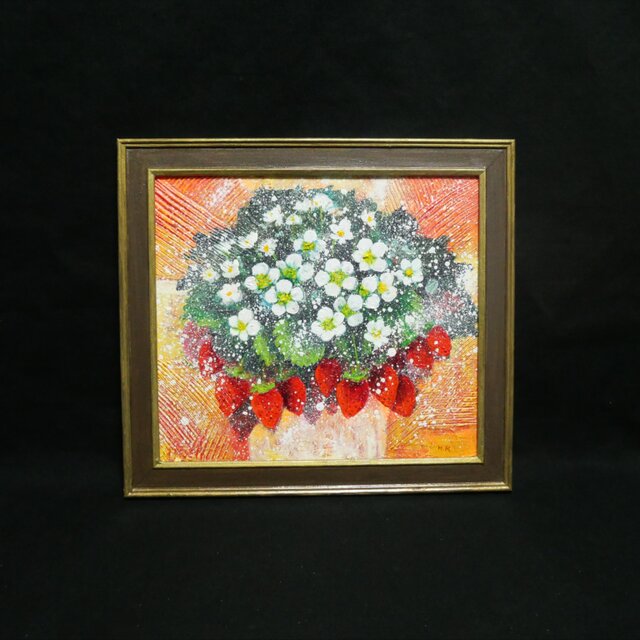 油絵【苺の花】 | iichi 日々の暮らしを心地よくするハンドメイドや