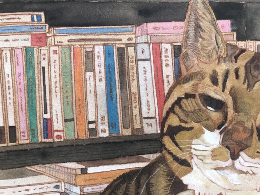 原画「書斎の猫」猫イラスト インテリアアート | iichi 日々の暮らしを