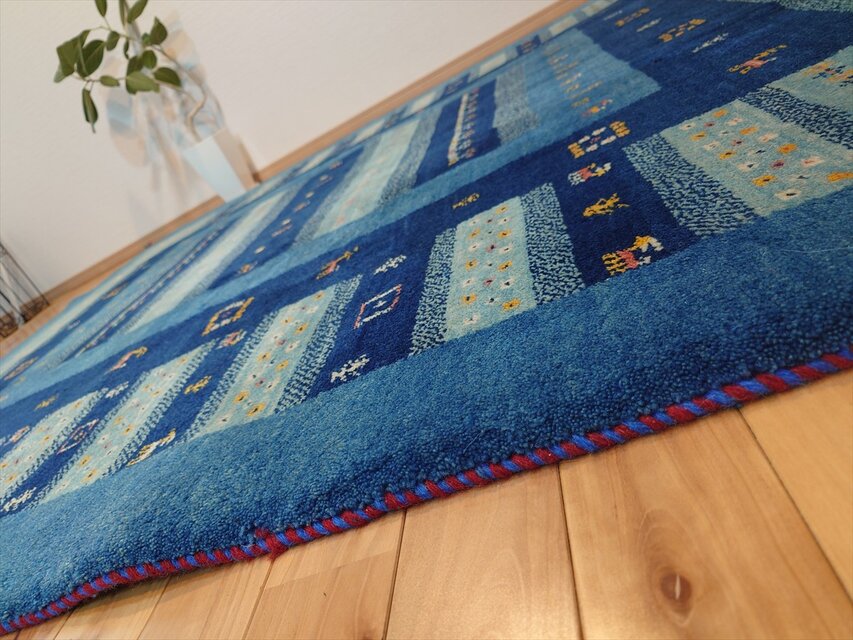 ペルシャ ギャッベ リビング ダイニング ラグ 242x198cm コバルト