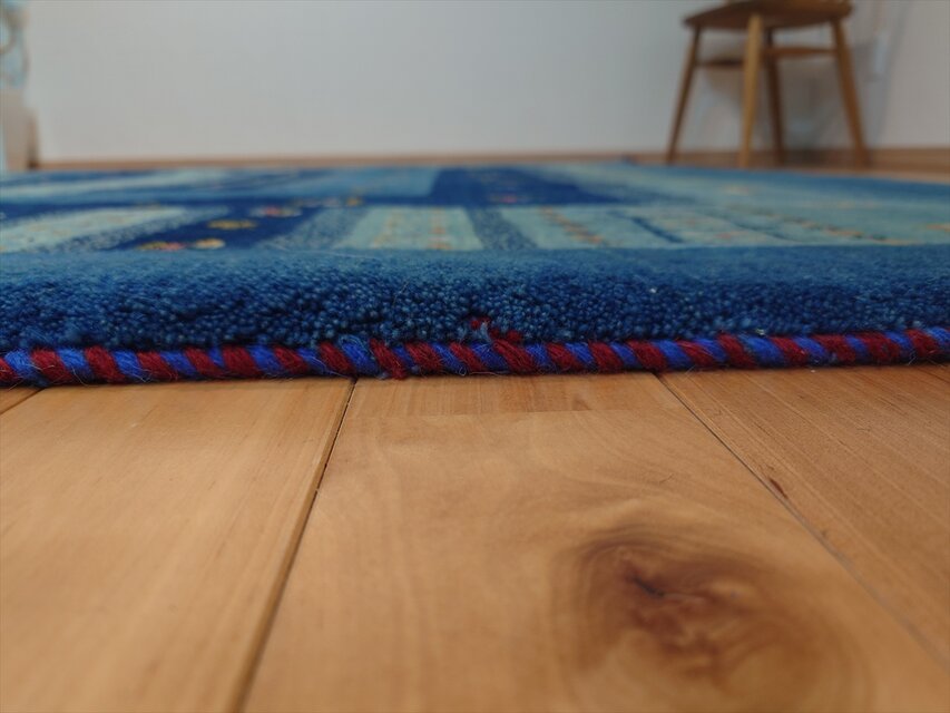 ペルシャ ギャッベ リビング ダイニング ラグ 242x198cm コバルト