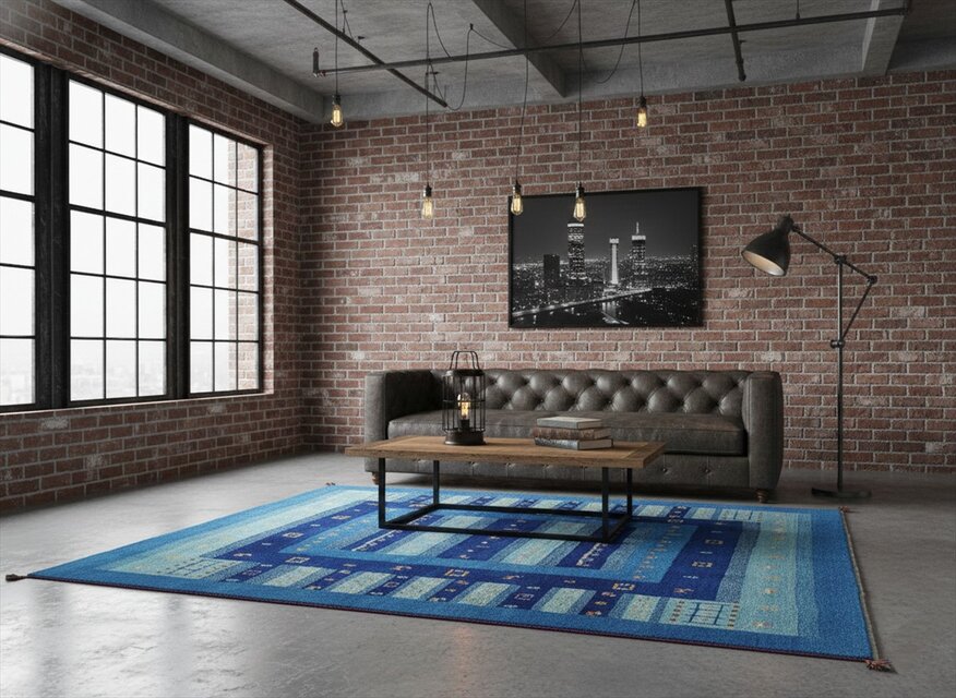 ペルシャ ギャッベ リビング ダイニング ラグ 242x198cm コバルト