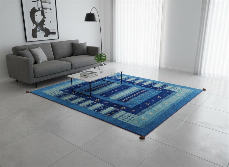 ペルシャ ギャッベ リビング ダイニング ラグ 242x198cm コバルト