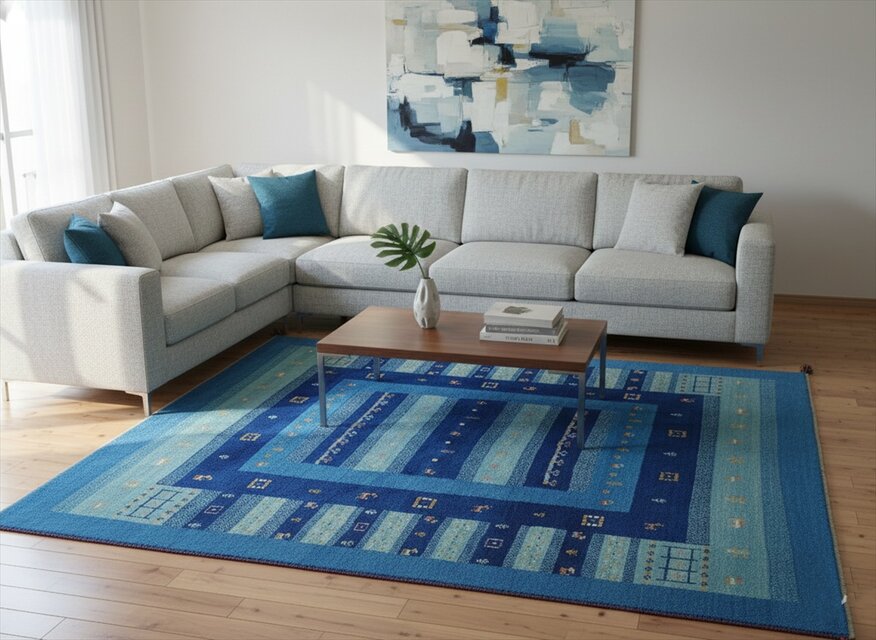 ペルシャ ギャッベ リビング ダイニング ラグ 242x198cm コバルト