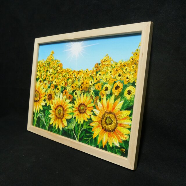 油絵 油彩 油彩画 絵 絵画 【太陽とひまわり畑】 | iichi 日々の暮らし