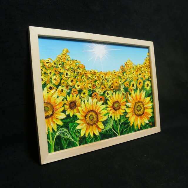 油絵 油彩 油彩画 絵 絵画 【太陽とひまわり畑】 | iichi 日々の暮らし