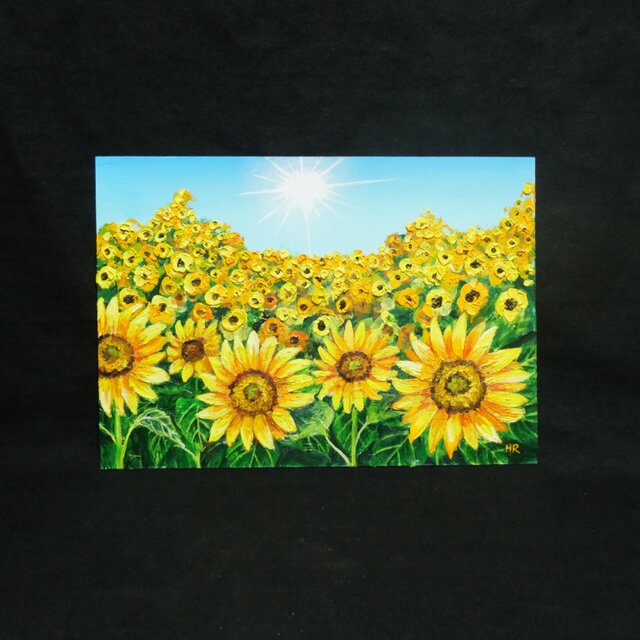 油絵 油彩 油彩画 絵 絵画 【太陽とひまわり畑】 | iichi 日々の暮らし