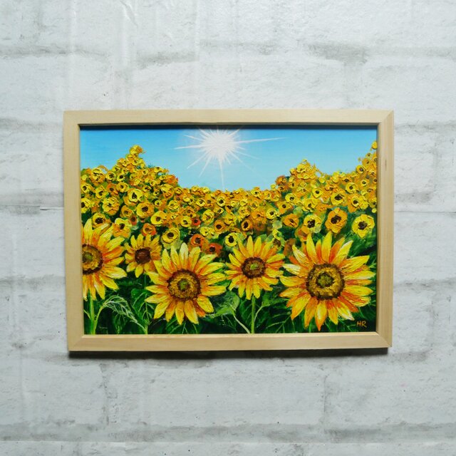 手書き油絵 ひまわり畑 絵画 インテリア 油彩画 ☆秀作☆ 手書き油絵 ひまわり畑 額付 絵画 インテリア 油彩画 ☆秀作☆