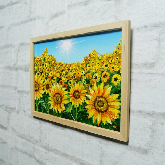 油絵 油彩 油彩画 絵 絵画 【太陽とひまわり畑】 | iichi 日々の暮らし