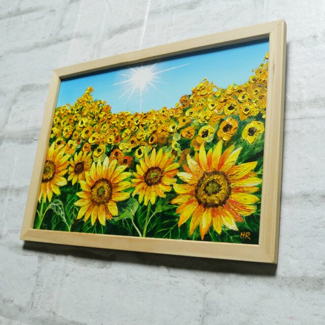 油絵 油彩 油彩画 絵 絵画 【太陽とひまわり畑】 | iichi 日々の暮らし