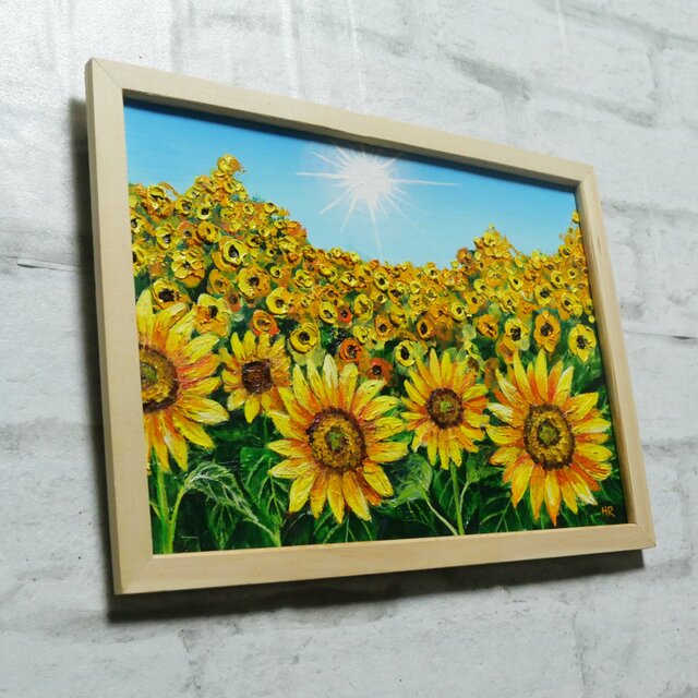 油絵 油彩 油彩画 絵 絵画 【太陽とひまわり畑】 | iichi 日々の暮らし