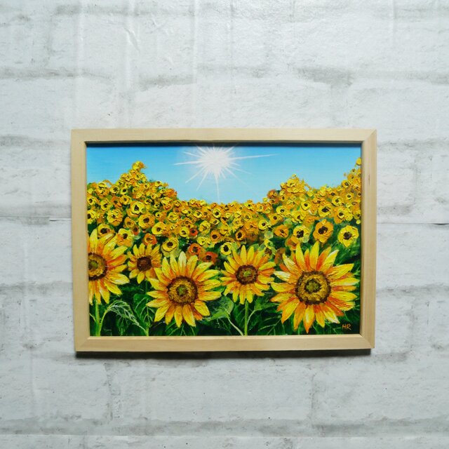 油絵 油彩 油彩画 絵 絵画 【太陽とひまわり畑】 | iichi 日々の暮らし
