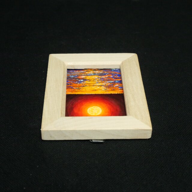 油絵 ミニ絵画【オレンジ色の満月】 | iichi 日々の暮らしを心地よく