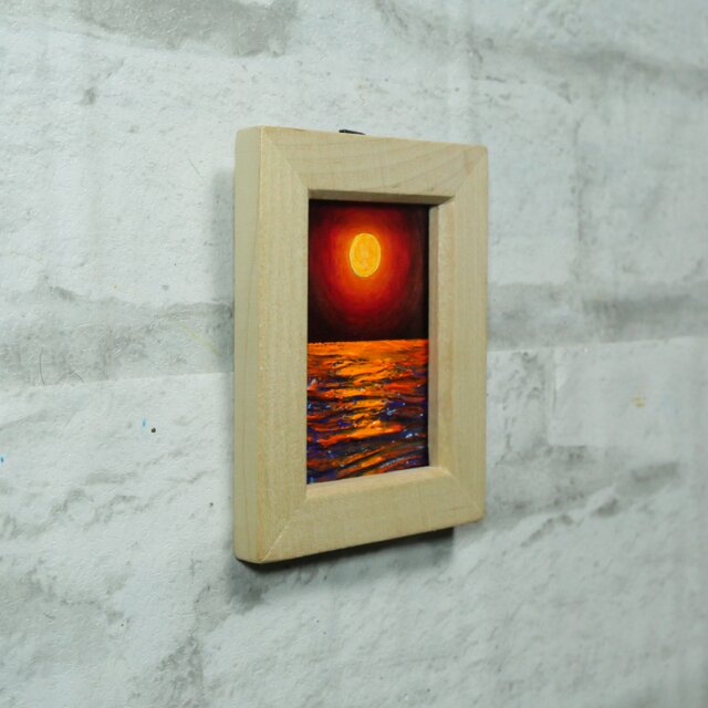 油絵 ミニ絵画【オレンジ色の満月】 | iichi 日々の暮らしを心地よく