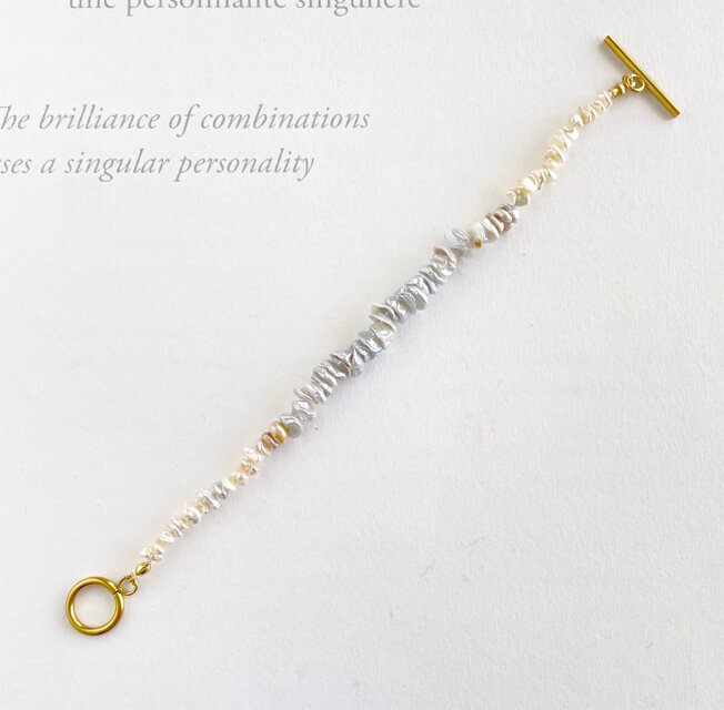 ケシパール　ブレスレット 淡水パール ケシパール スノーシルバー バイカラー ブレスレット