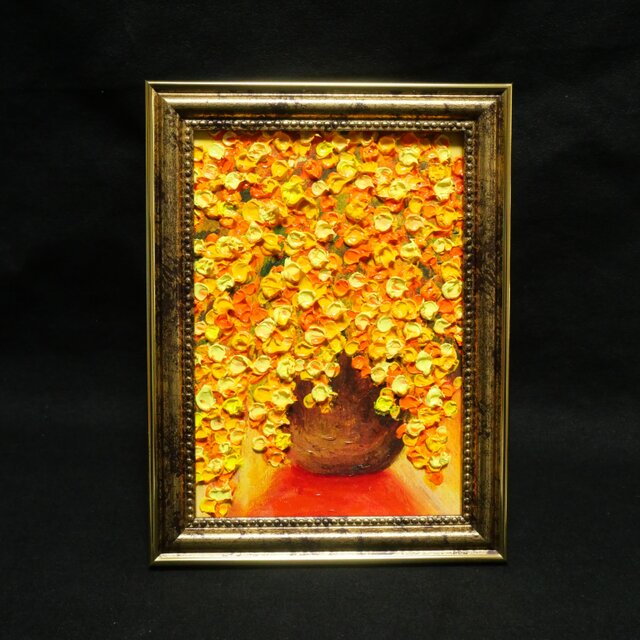 油絵 ミニ絵画 油彩画 【ミモザ】 絵画 原画 | iichi 日々の暮らしを