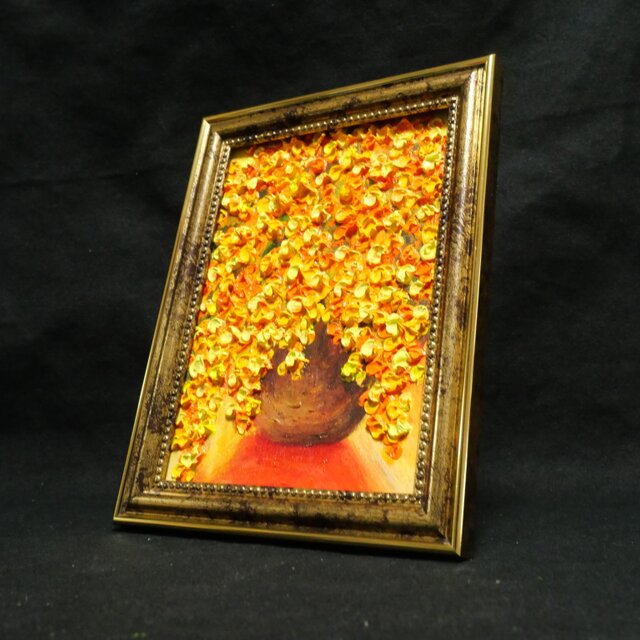 油絵 ミニ絵画 油彩画 【ミモザ】 絵画 原画 | iichi 日々の暮らしを