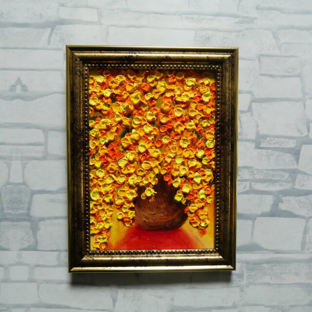 油絵 ミニ絵画 油彩画 【ミモザ】 絵画 原画 | iichi 日々の暮らしを