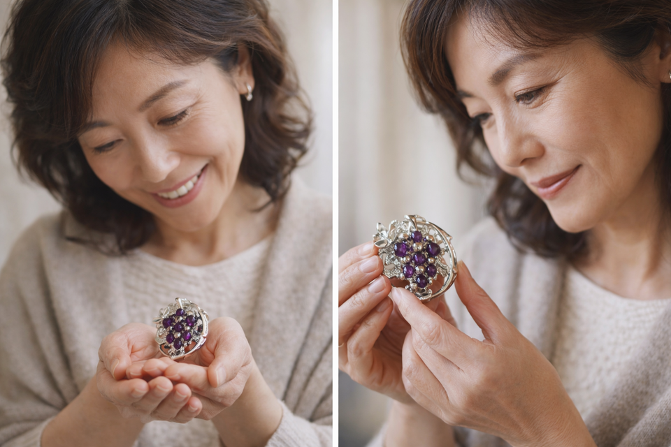 葡萄と蝶々 シルバーブローチペンダント | iichi 日々の暮らしを