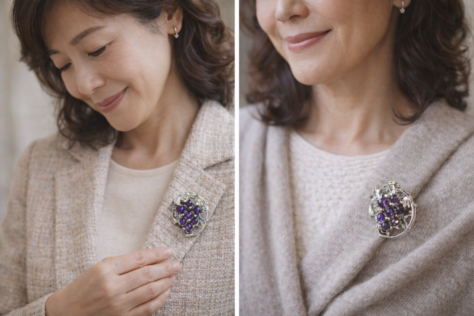 葡萄と蝶々 シルバーブローチペンダント | iichi 日々の暮らしを