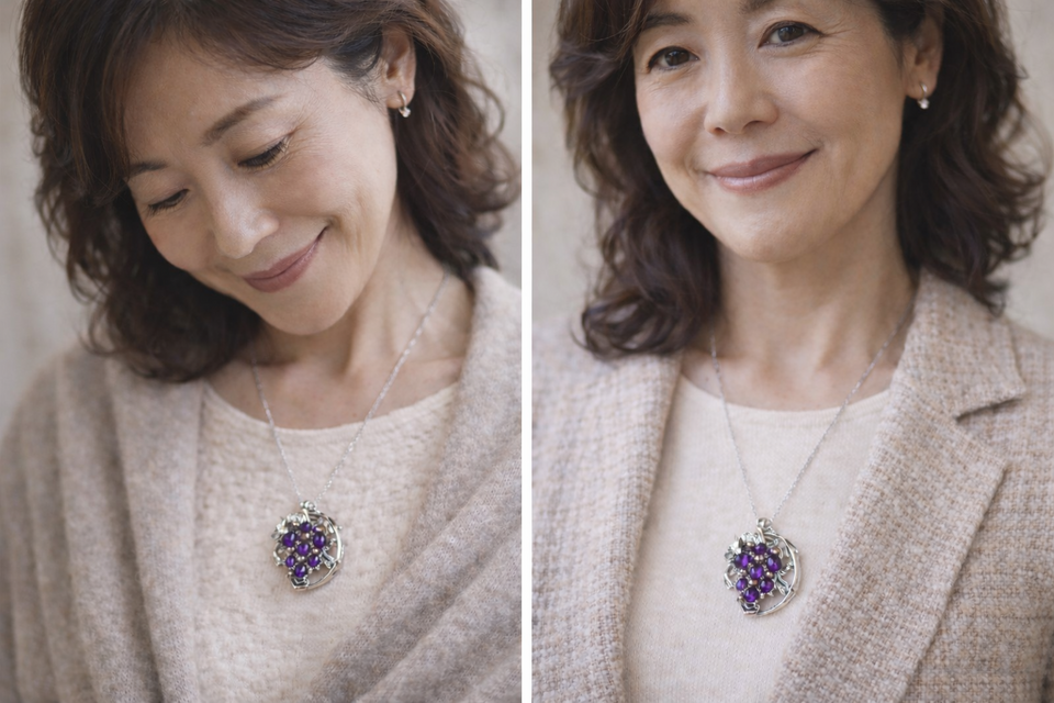 葡萄と蝶々 シルバーブローチペンダント | iichi 日々の暮らしを