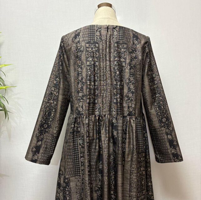 着物リメイク 大島紬花柄ワンピース ジャンパースカート 2WAY ゆったり