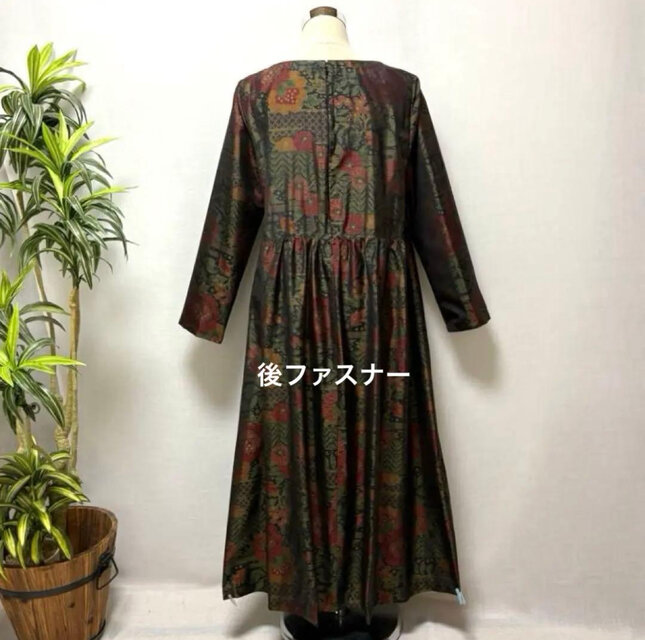 着物リメイク 大島紬花柄ロングワンピース ジャンパースカート 2WAY