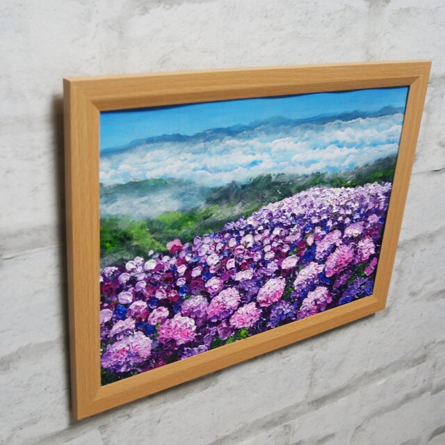 油絵 油彩 油彩画 絵 絵画【天空のピンクと紫の紫陽花】 | iichi 日々