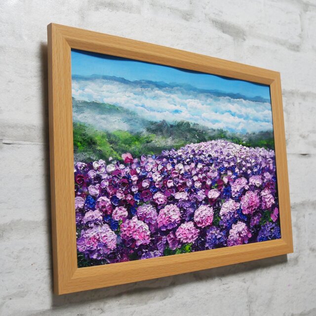 油絵 油彩 油彩画 絵 絵画【天空のピンクと紫の紫陽花】 | iichi 日々