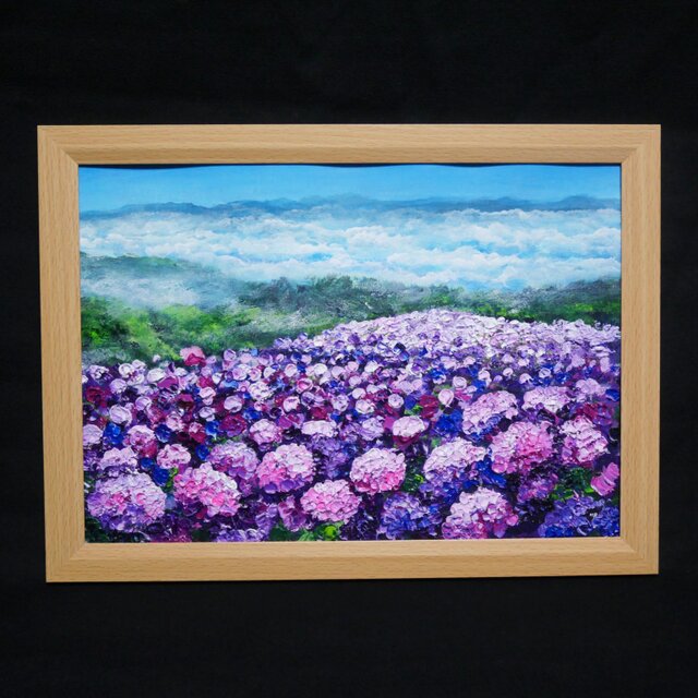 油絵 油彩 油彩画 絵 絵画【天空のピンクと紫の紫陽花】 | iichi 日々